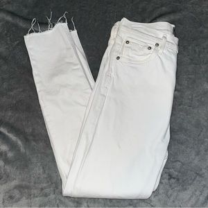Agolde Nico High Rise Slim Fit White Denim Jeans Raw Hem Women’s Size 28